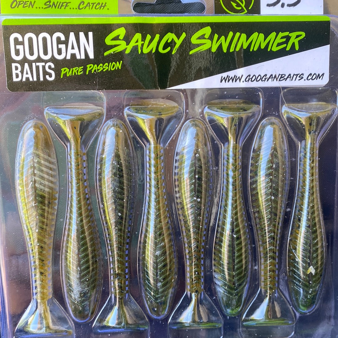 Googan baits - saucy swimmer 3.3" (green pumpkin pearl)