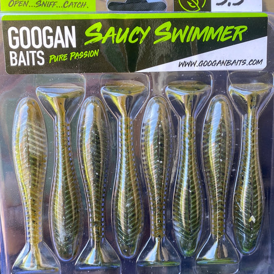 Googan baits - saucy swimmer 3.3" (green pumpkin pearl)